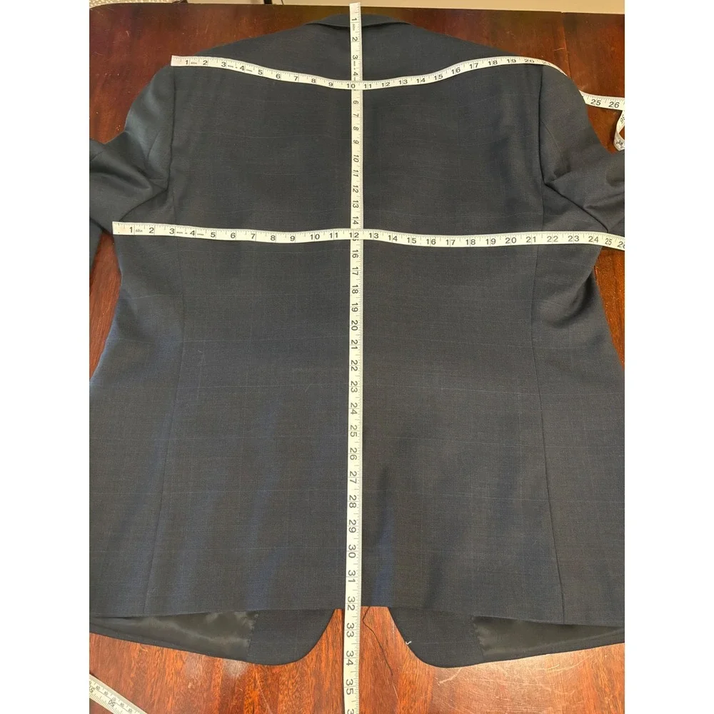 Lauren Ralph Lauren Mens Suit 48R 42W x 27L Blue Windowpane Plaid Wool 2-Piece